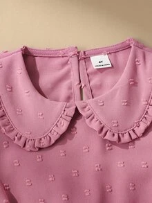 SHEIN 女童粉色彼得潘領洋裝，夏季泡泡袖公主裙，兒童幼童溫柔風優雅短袖洋裝 - 粉色 - 查看 4