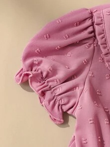 SHEIN 女童粉色彼得潘領洋裝，夏季泡泡袖公主裙，兒童幼童溫柔風優雅短袖洋裝 - 粉色 - 查看 5