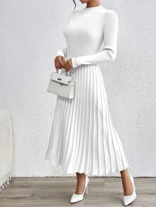 RosyDaze Solid Color Minimalist Casual Everyday Dress Fall Winter Cloth For Women - White - View 5