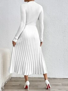RosyDaze Solid Color Minimalist Casual Everyday Dress Fall Winter Cloth For Women - White - View 2