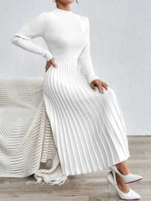 RosyDaze Solid Color Minimalist Casual Everyday Dress Fall Winter Cloth For Women - White - View 3