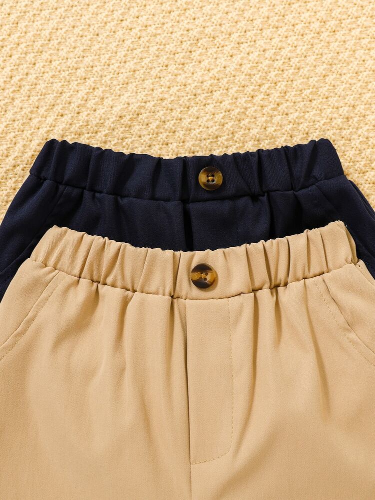 Souflis Souflis 2pcs Baby Boy Formal Casual Double Color Pants, Versatile Wear For All Seasons Chic Autumn/Winter Dark Wash Navy Blue - Multicolor - View 5