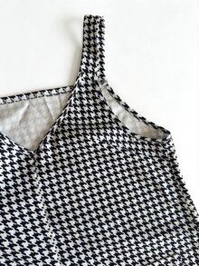Louniche Houndstooth Print Dual Pocket Overall Dress Without Sweater - Black and White - View 7