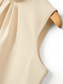 SHEIN Women's Solid Color Mandarin Collar Pleated Sleeveless Shirt, Fashionable And Versatile For Commuting And Outings - Champagne - View 7
