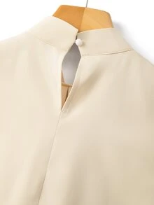 SHEIN Women's Solid Color Mandarin Collar Pleated Sleeveless Shirt, Fashionable And Versatile For Commuting And Outings - Champagne - View 5