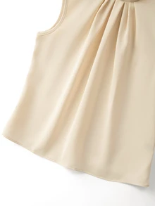 SHEIN Women's Solid Color Mandarin Collar Pleated Sleeveless Shirt, Fashionable And Versatile For Commuting And Outings - Champagne - View 9