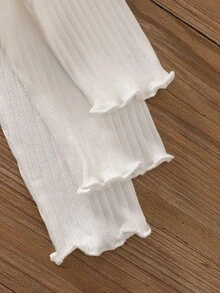 SHEIN Vintaside Kids 3件組女嬰白色螺紋棉質內搭褲 新生兒基本款休閒風格 寬鬆直筒版型 秋冬度假 簡約甜美 夏季穿搭 - 白色 - 查看 6