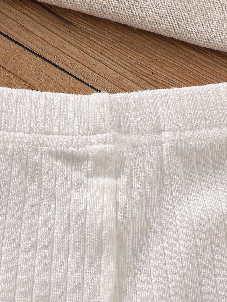 SHEIN Vintaside Kids 3pcs/Set Baby Girls' Leggings White Ribbed Pants Newborn Basic Casual Style Loose Straight Fit For Autumn Holiday Simple & Sweet Summer Wear - White - View 4