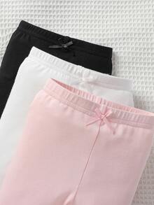 SHEIN Vintaside Kids Baby Girl Newborn 3pcs Knot Front Pants Chic Autumn/Winter - Multicolor - View 3