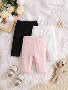 SHEIN Vintaside Kids Baby Girl Newborn 3pcs Knot Front Pants Chic Autumn/Winter - Multicolor - View 1