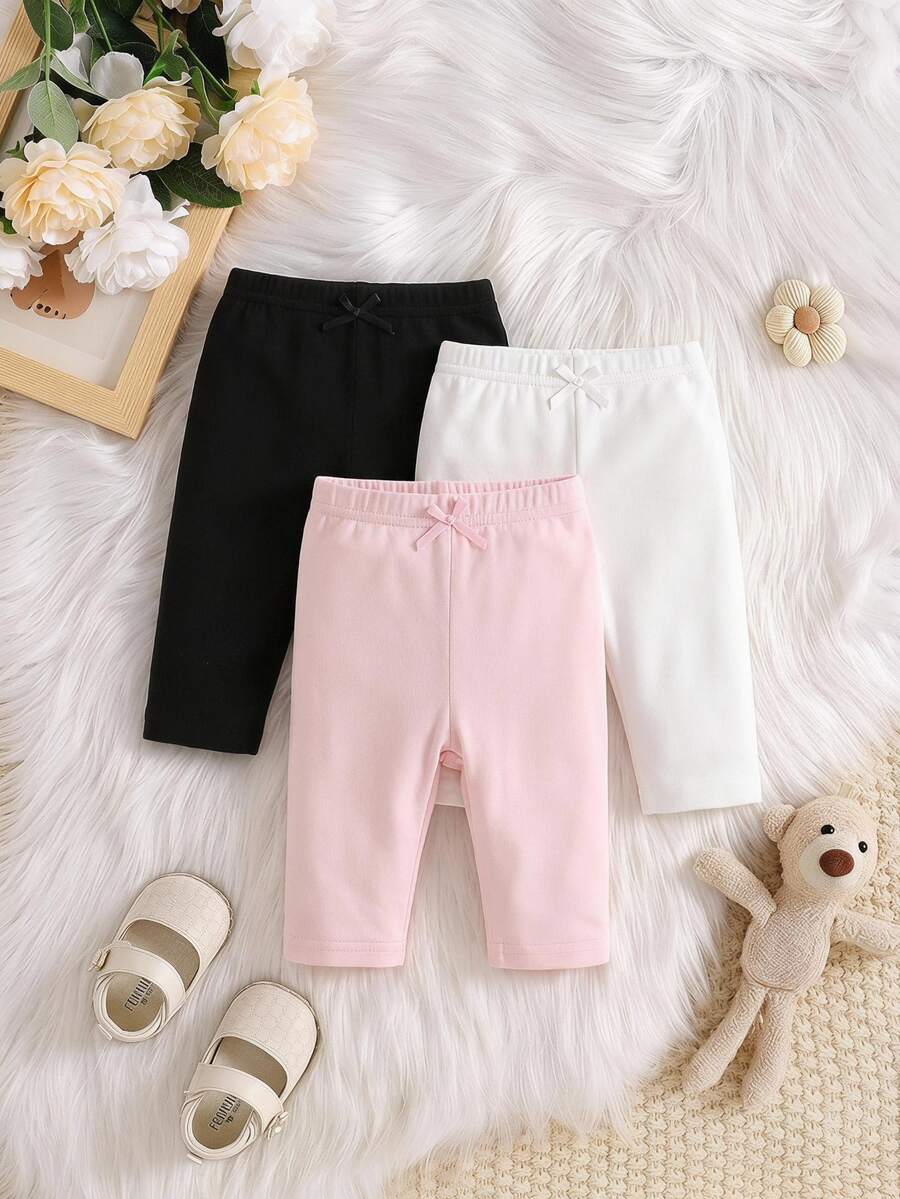 SHEIN Vintaside Kids Baby Girl Newborn 3pcs Knot Front Pants Chic Autumn/Winter - Multicolor - View 1