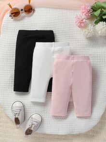 SHEIN Vintaside Kids Baby Girl Newborn 3pcs Knot Front Pants Chic Autumn/Winter - Multicolor - View 2