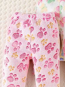 SHEIN Playful Pals Three Pieces Set Fashionable Babygirl Cute Plush Pants For Baby Girls With Claw Prints Butterflies Floral Patterns Warm Comfortable House - Multicolor - View 4
