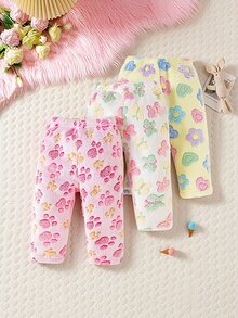 SHEIN Playful Pals Three Pieces Set Fashionable Babygirl Cute Plush Pants For Baby Girls With Claw Prints Butterflies Floral Patterns Warm Comfortable House - Multicolor - View 3