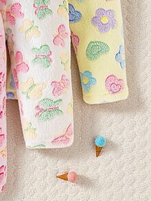 SHEIN Playful Pals Three Pieces Set Fashionable Babygirl Cute Plush Pants For Baby Girls With Claw Prints Butterflies Floral Patterns Warm Comfortable House - Multicolor - View 6