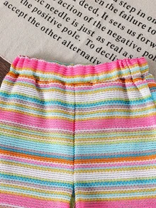 SHEIN Elladie kids 2件組女童夏季無袖套裝，家庭款花卉與格紋軟舒適戶外穿著，桃紅色上衣+短褲，寬鬆休閒卡通造型 - 彩色 - 查看 6