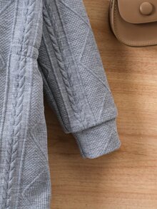 SHEIN معطف سحاب مزود بغطاء رأس وأكمام طويلة ذو حافة فضفاضة لفتاة شابة ، شتوي - رمادي - مشاهدة 9