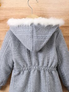 SHEIN معطف سحاب مزود بغطاء رأس وأكمام طويلة ذو حافة فضفاضة لفتاة شابة ، شتوي - رمادي - مشاهدة 8