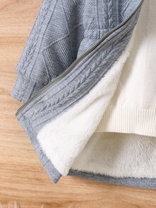 SHEIN معطف سحاب مزود بغطاء رأس وأكمام طويلة ذو حافة فضفاضة لفتاة شابة ، شتوي - رمادي - مشاهدة 4