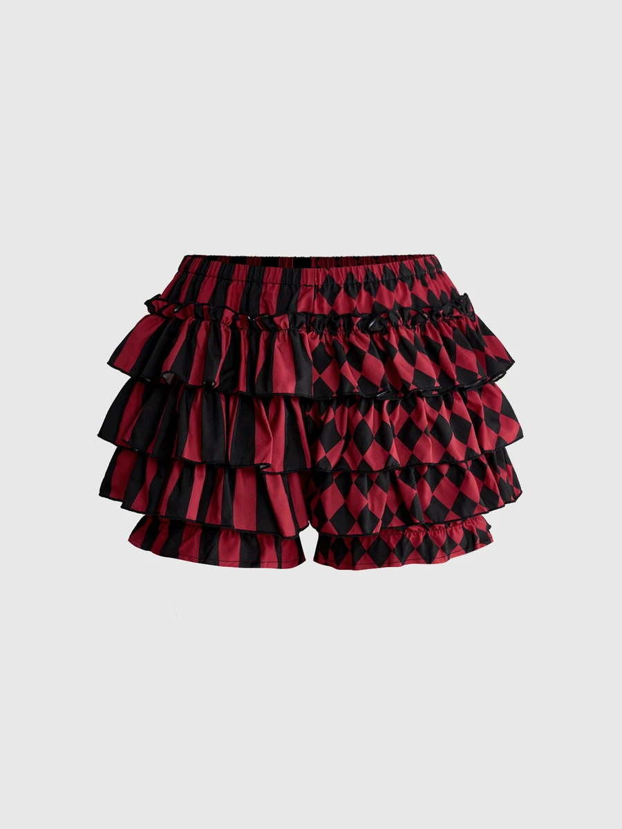 ROMWE Plus Size Women's Gothic Cute Patchwork Striped Plaid Clown Pumpkin Shorts - Red - View 1