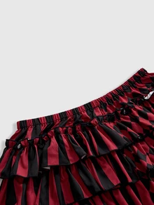ROMWE Plus Size Women's Gothic Cute Patchwork Striped Plaid Clown Pumpkin Shorts - Red - View 3
