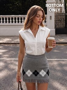 SHEIN MOD Tassel Collar Knit Mini Skirt - Grey - View 8