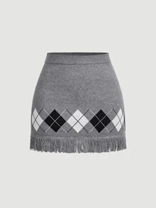 SHEIN MOD Tassel Collar Knit Mini Skirt - Grey - View 9