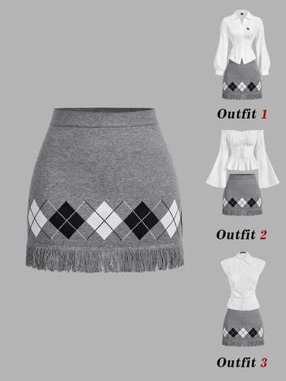 SHEIN MOD Tassel Collar Knit Mini Skirt