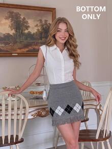 SHEIN MOD Tassel Collar Knit Mini Skirt - Grey - View 4