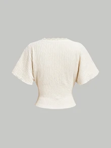 SHEIN MOD Apricot Textured Comfortable Casual 2 Pieces Set For Vacation - Apricot - View 10