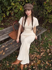 SHEIN MOD Apricot Textured Comfortable Casual 2 Pieces Set For Vacation - Apricot - View 8