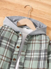 SHEIN 2pcs Young Boy Plaid Hooded Shacket And Sports Pants Set, Spring Autumn Toddler Plaidboys Plaid Jacket - Multicolor - View 4