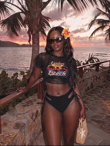 Vaytide Summer Beach Sunset Print Cami Two Pieces Bikini Set - Multicolor - View 2