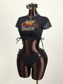 Vaytide Summer Beach Sunset Print Cami Two Pieces Bikini Set - Multicolor - View 5