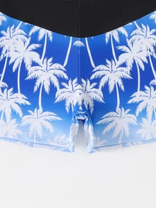 SHEIN Tween Boys 2-Piece Swimwear Set,White With Black Polka Dots,Summer,Casual,Pool Party,Holiday,Long Sleeve Rash Guard Shirt & Palm Tree Print Trunk Set - Multicolor - View 5