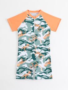 SHEIN 男童卡通印花前拉链连体泳衣，沙滩泳裤 - 彩色 - 查看 6