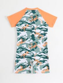 SHEIN 男童卡通印花前拉链连体泳衣，沙滩泳裤 - 彩色 - 查看 2