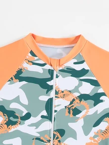SHEIN 男童卡通印花前拉链连体泳衣，沙滩泳裤 - 彩色 - 查看 4
