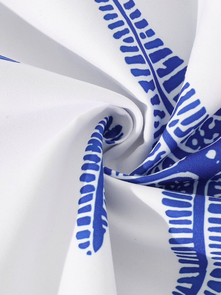 SHEIN Teen Boys Swimwear Loose Straight Shorts White Allover Blue Starfish Print Summer Beach Vacation Casual Swimming Pool Fashionable One-Piece - Blue and White - View 7