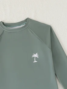 SHEIN Boys Swim Set 2 Pieces UPF 50+ Swim Trunks And Rash Guard Long Sleeves Bathing Suits Quick Dry Swimwear For Teen Boy 12-16Y,Summer,Vacation,Holiday - Olive Green - View 3