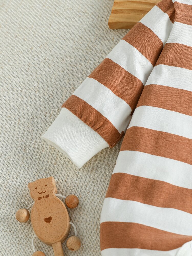 SHEIN Newborn Baby Soft Cotton White Cute Bear Print Long Sleeve Round Neck Romper Photoshoot Autumn Tropical - Multicolor - View 5