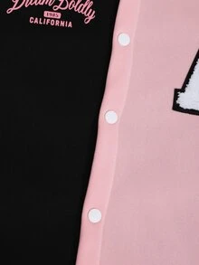 Teen Girl Autumn/Winter Casual Colorblock Patchwork Jacket - Black - View 4