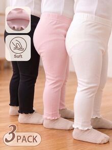 SHEIN 3pcs/Set Baby Girl 0-3 Years Old French Style New Minimalist Leggings,  Comfortable Minimalist And Sweet Style, All-Match And Versatile Fall Clothes - Multicolor - View 3