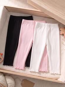 SHEIN 3pcs/Set Baby Girl 0-3 Years Old French Style New Minimalist Leggings,  Comfortable Minimalist And Sweet Style, All-Match And Versatile Fall Clothes - Multicolor - View 1