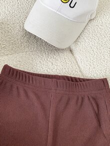 SHEIN 女嬰秋季3件套，蝴蝶結印花燈芯絨加厚背心、衛衣與鬆緊腰長褲，柔軟大地棕色，簡約可愛秋季穿搭，尺寸6個月至3歲，適合親子搭配 - 彩色 - 查看 8