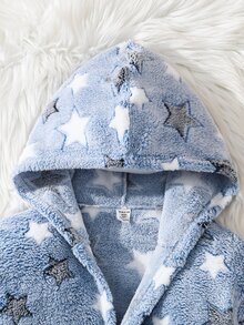 SHEIN Boys' Autumn/Winter Star Print Kids Plush Pajama Set, Versatile Minimalist Comfortable Sleepwear - Multicolor - View 3