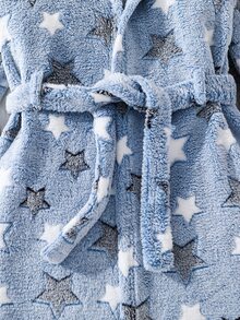 SHEIN Boys' Autumn/Winter Star Print Kids Plush Pajama Set, Versatile Minimalist Comfortable Sleepwear - Multicolor - View 5
