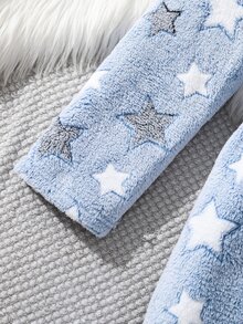 SHEIN Boys' Autumn/Winter Star Print Kids Plush Pajama Set, Versatile Minimalist Comfortable Sleepwear - Multicolor - View 4