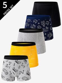 5pcs Boys' Solid Color Robot Game Console Print Comfortable Cotton Briefs Boys Boxers Pack,Backto SchoolFashion Summer White Autumn Fall - Multicolor - View 5