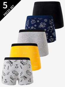 5pcs Boys' Solid Color Robot Game Console Print Comfortable Cotton Briefs Boys Boxers Pack,Backto SchoolFashion Summer White Autumn Fall - Multicolor - View 3